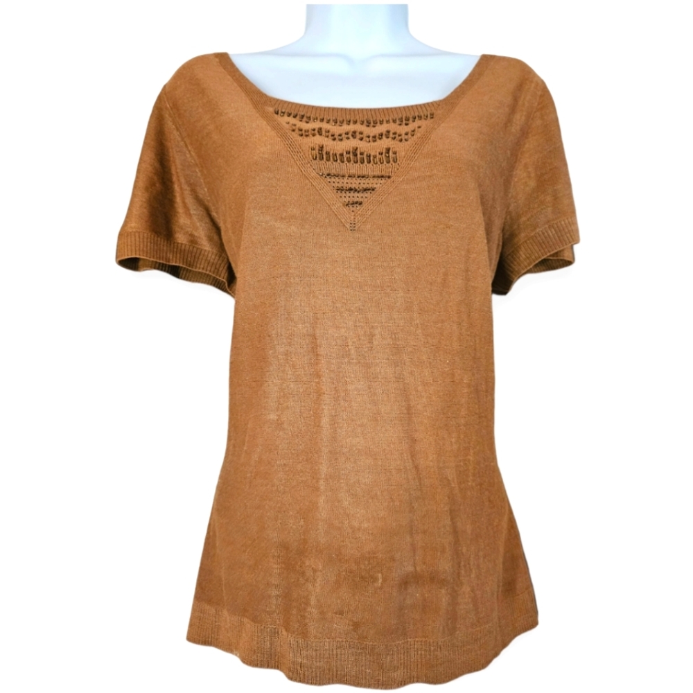 NWOT Emma James brown tan silk beaded sweater top Womens Large